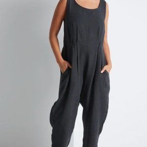 Black Crane Linen Jumpsuit